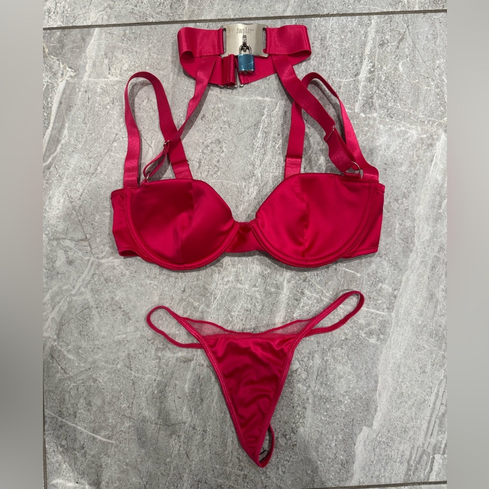 Forplay Hot Pink Satin Bra & Thong Set